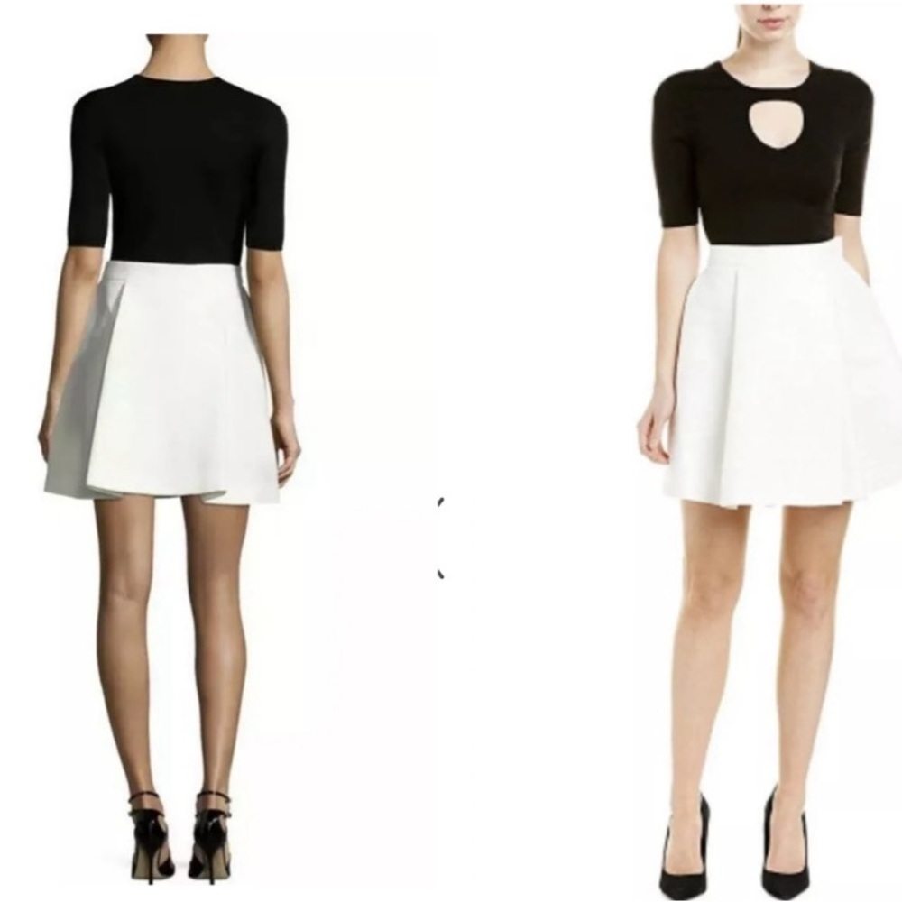 Halston Heritage Two For One Colorblock Flared Dress Eggshell/Black